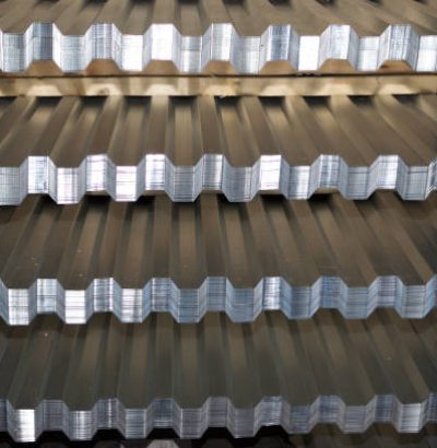 profiled galvanized sheet in packs at the metal products warehouse, russia
